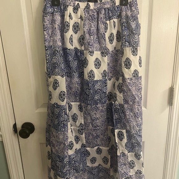 J.Crew side slit patchwork maxi skirt set with cropped top. Blue and white‎ sz S - Picture 12 of 15